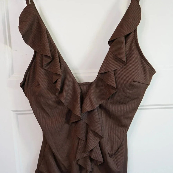 Cider Brown WITH RUFFLE V-Neck One Piece Swimsuit 1X NWOT - Picture 4 of 6